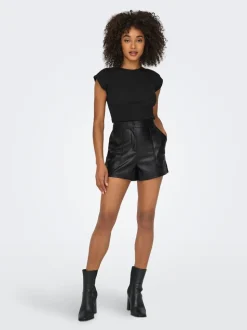 ONLTRICIA Taille moyenne Baggy Fit Short en cuir synthétique